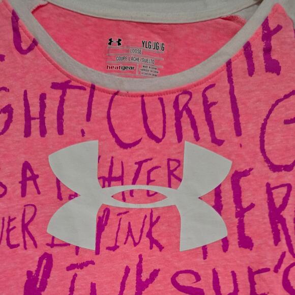 Under Armour Girls “Power in Pink” HeatGear Shirt Breast Cancer Awareness YLG - Picture 2 of 7